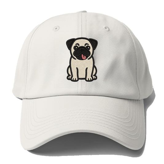 Pug - Tilted head with tongue out - Base Baseball Cap For Big Heads - Off White