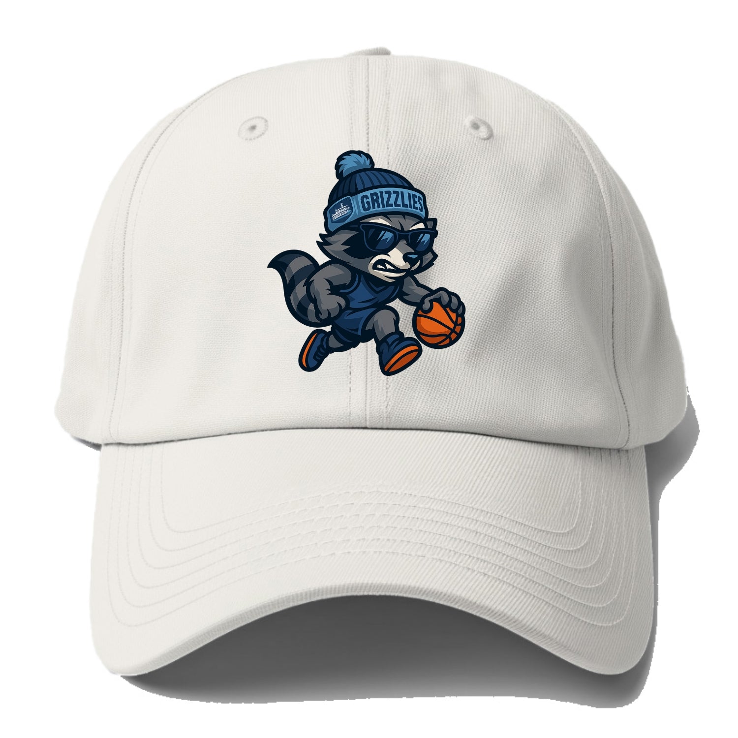 Memphis Raccoon wearing Grizzlies beanie with riverboat patch and - Baseball Cap For Big Heads - Off White