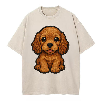 Baby Cocker Spaniel Puppy - long wavy ears, soulful eyes, silky coat, - Vintage T-shirt - Off White