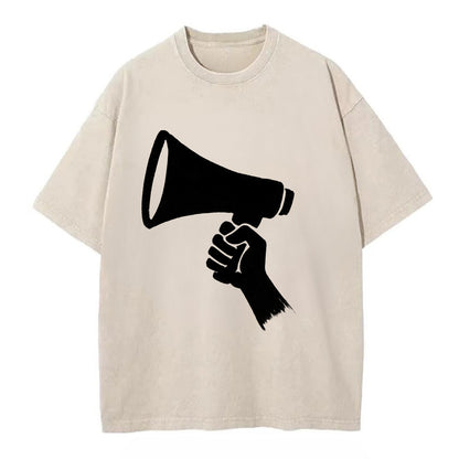 Megaphone silhouette - voice and protest ink brushwork - Vintage T-shirt - Off White