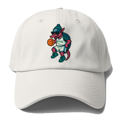 Dallas Armadillo wearing Mavericks beanie with cowboy hat patch and - Baseball Cap For Big Heads - Off White