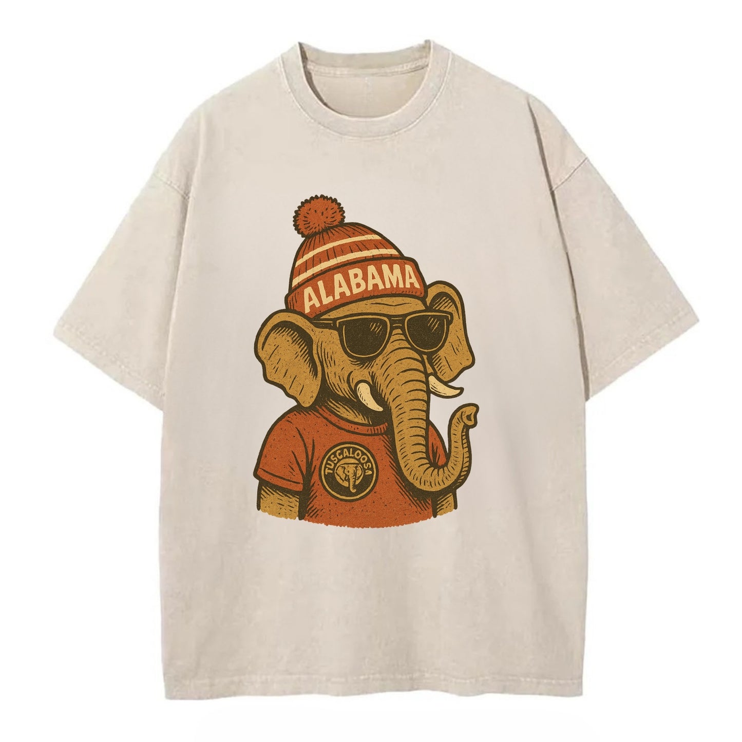 Tuscaloosa Crimson Elephant wearing Alab - Vintage T-shirt - Off White