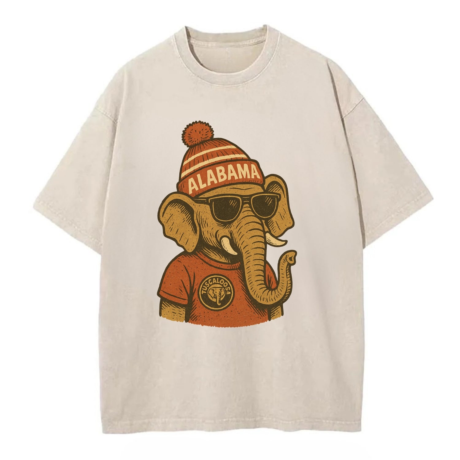 Tuscaloosa Crimson Elephant wearing Alab - Vintage T-shirt - Off White