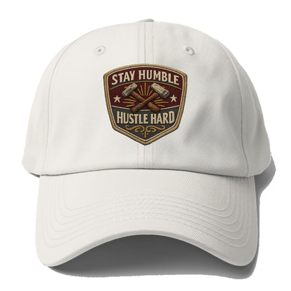 STAY HUMBLE HUSTLE HARD - text in silver , work ethic - Baseball Cap - Off White