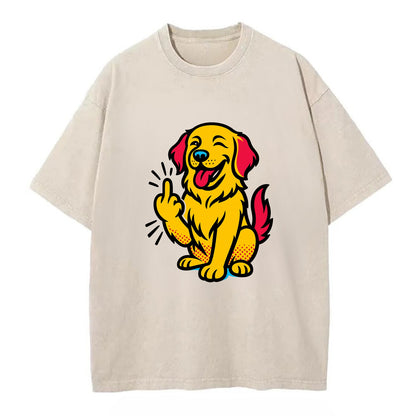 Golden Retriever with happy smile and golden coat, fluffy paw raised - Vintage T-shirt - Off White