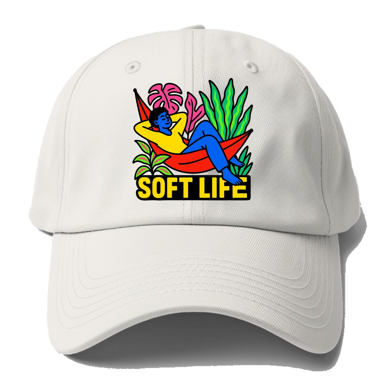 Person relaxing in hammock with plants - "soft life" aesthetic, - Baseball Cap For Big Heads - Off White