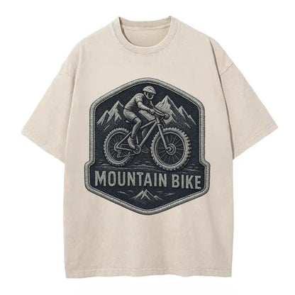 Mountain bike with rugged tires - cyclist badge - Vintage T-shirt - Off White