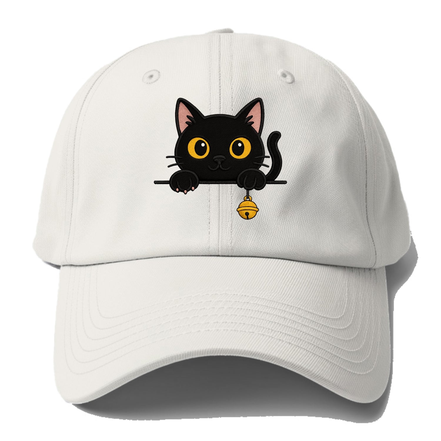 Midnight the black cat leaning sideways with chin resting on left paw. - Baseball Cap - Off White