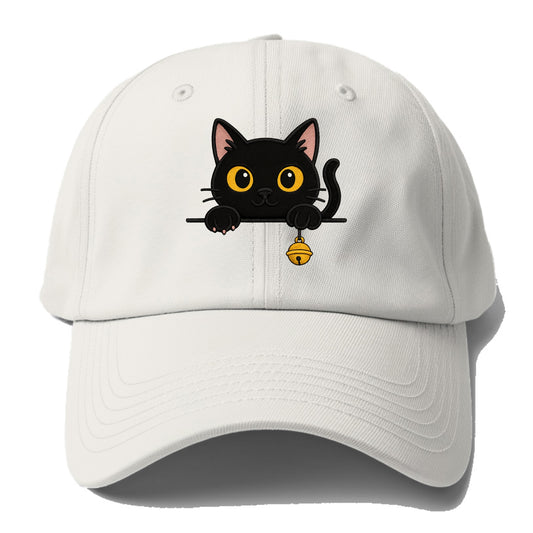 Midnight the black cat leaning sideways with chin resting on left paw. - Baseball Cap - Off White
