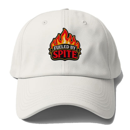 FUELED BY SPITE - fire with text in black and red , petty motivation - Baseball Cap - Off White