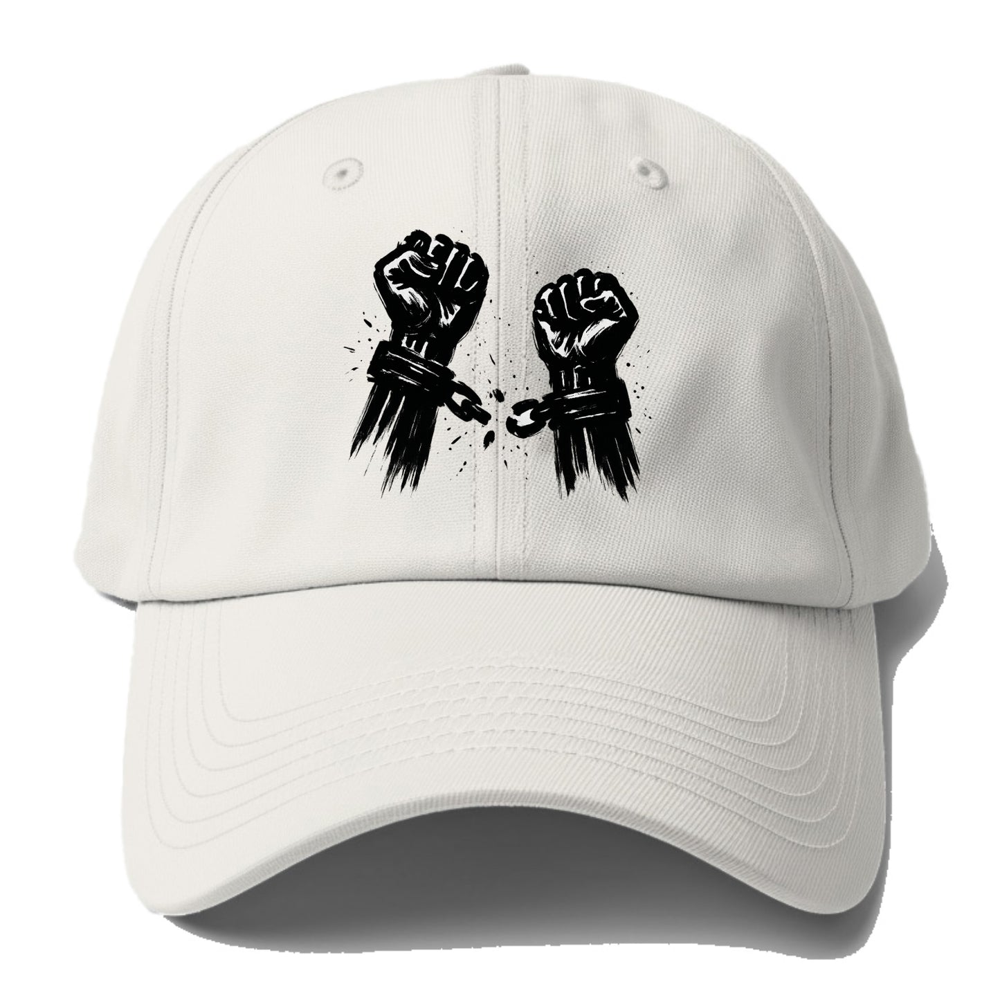 Two raised fists breaking chains - liberation and freedom ink painting - Baseball Cap - Off White