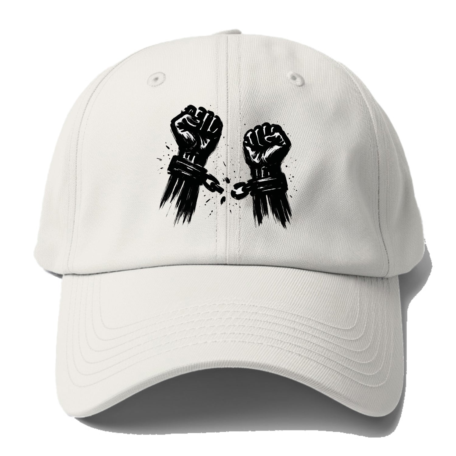 Two raised fists breaking chains - liberation and freedom ink painting - Baseball Cap - Off White