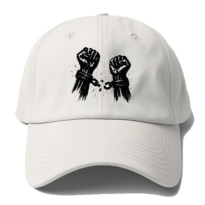 Two raised fists breaking chains - liberation and freedom ink painting - Baseball Cap - Off White