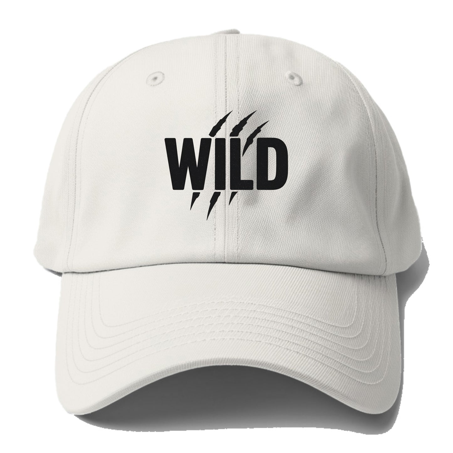 Bold typography design - "WILD" - untamed, natural, free - Baseball Cap - Off White