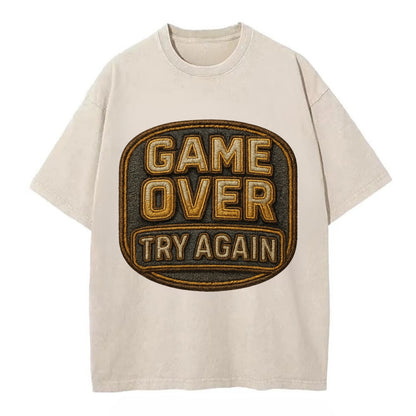 Game Over Try Again  - Vintage T-shirt - Off White