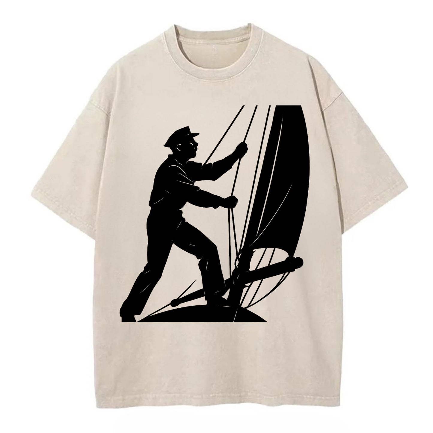 Sailor adjusting the boom on a sailboat - Vintage T-shirt - Off White
