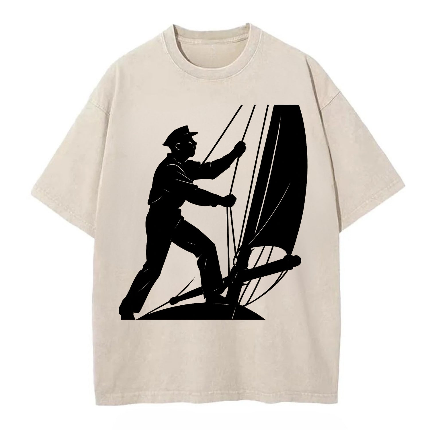 Sailor adjusting the boom on a sailboat - Vintage T-shirt - Off White