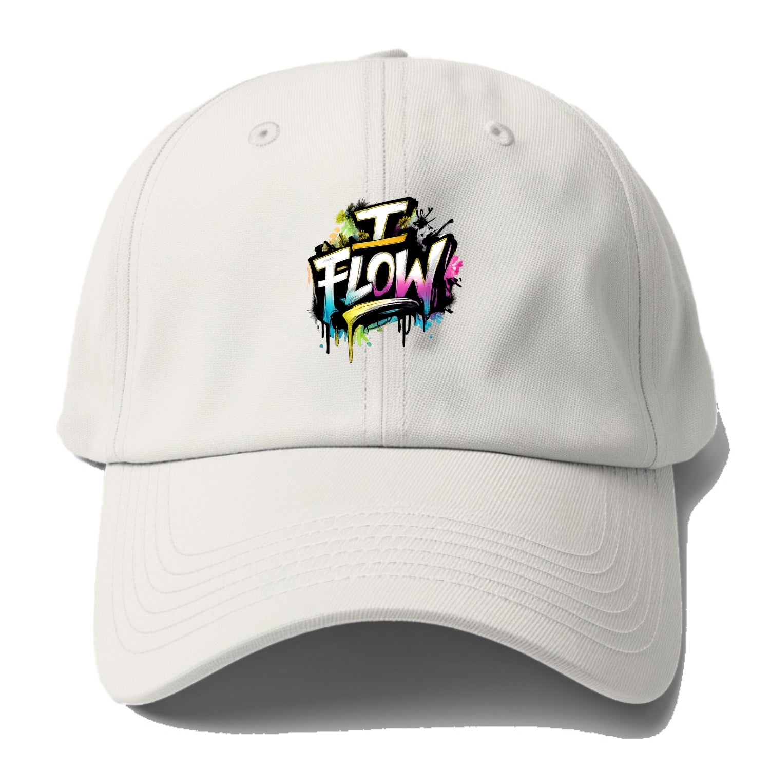 Bold typography design - "I FLOW" - going with life, easy movement - Baseball Cap For Big Heads - Off White