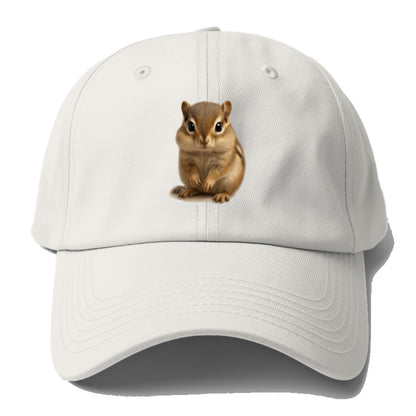 Baby Chipmunk - striped back, cheek pouches, tiny paws, bright eyes, front-facing, - Baseball Cap - Off White