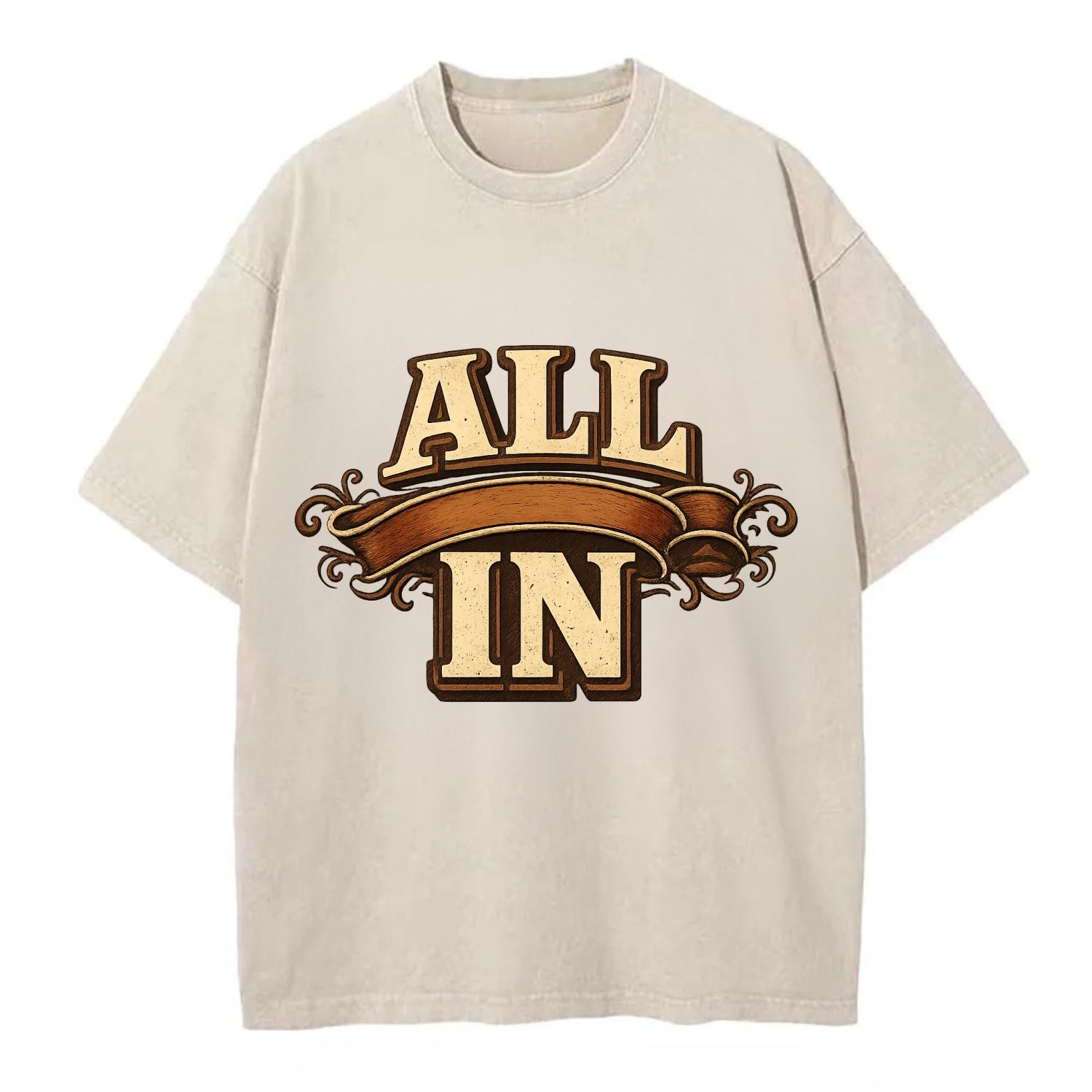 Bold typography design - "ALL IN" - complete commitment, no holding back - Vintage T-shirt - Off White