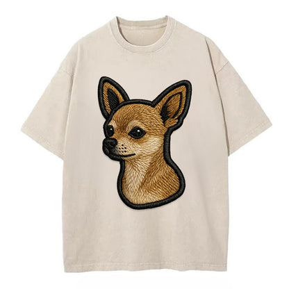 Chihuahua - Modern tiny dog logo with bo - Vintage T-shirt - Off White