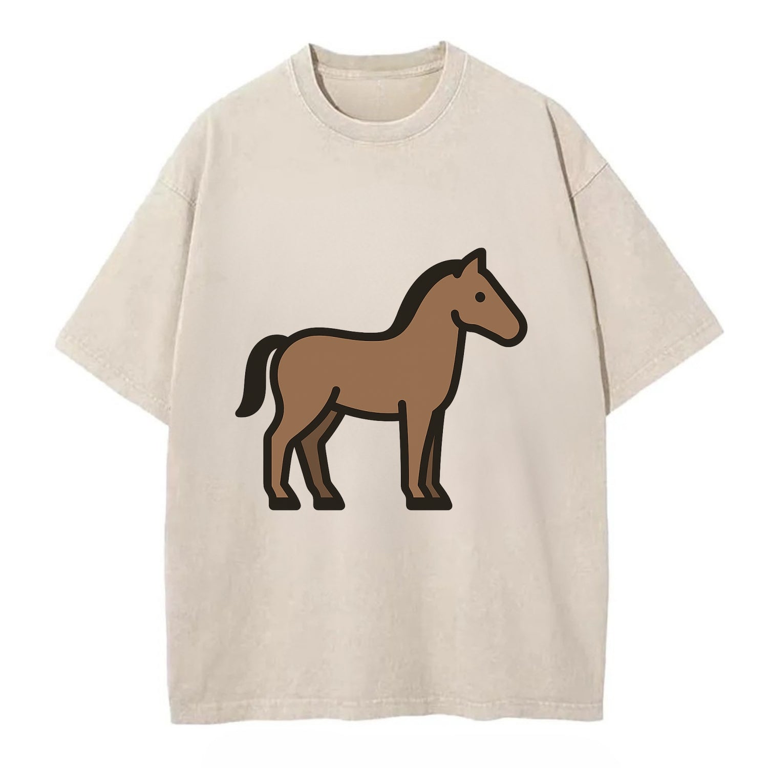 Horse - Brown standing pose flat side profile - Vintage T-shirt - Off White