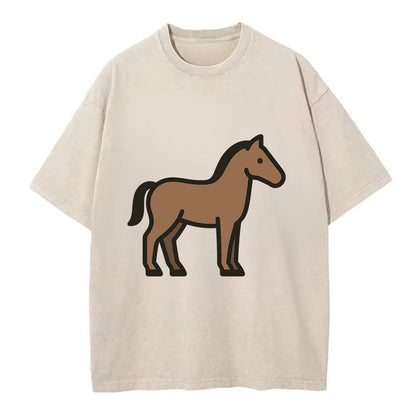 Horse - Brown standing pose flat side profile - Vintage T-shirt - Off White