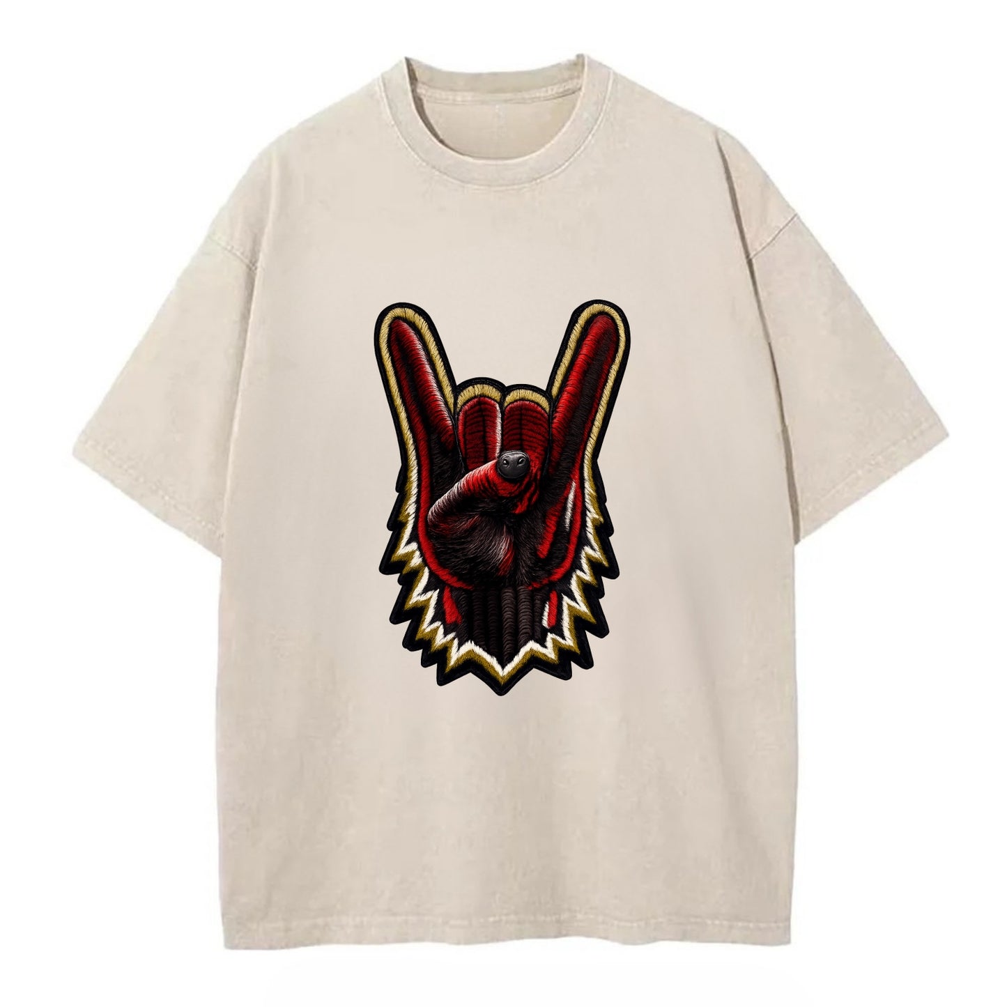 ROCK HAND HORNS - devil horns hand gesture in black and red , metal music - Vintage T-shirt - Off White