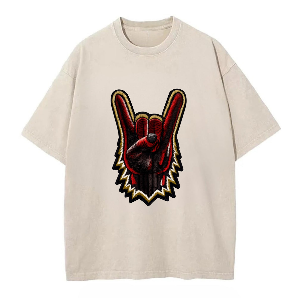 ROCK HAND HORNS - devil horns hand gesture in black and red , metal music - Vintage T-shirt - Off White