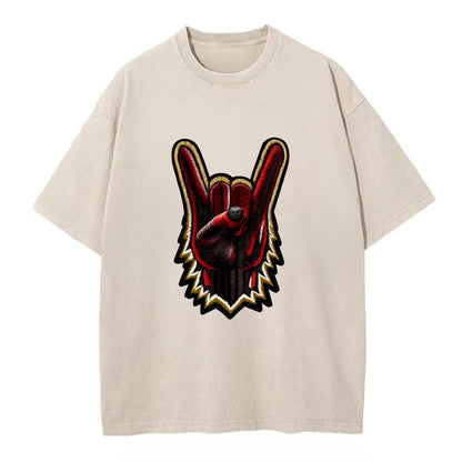 ROCK HAND HORNS - devil horns hand gesture in black and red , metal music - Vintage T-shirt - Off White