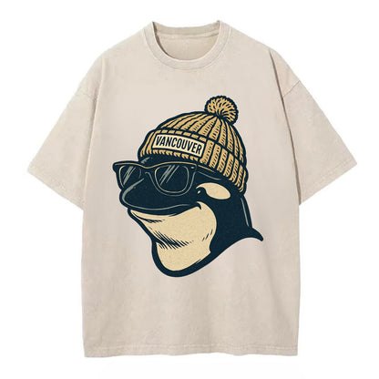 Vancouver Orca wearing Vancouver beanie - Vintage T-shirt - Off White