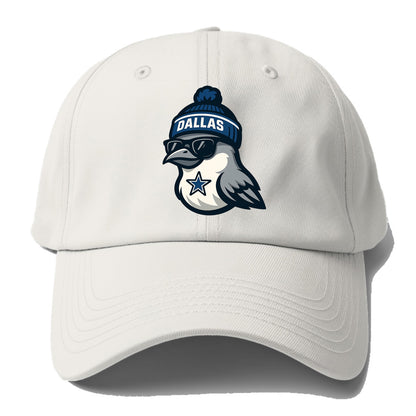 Dallas Mockingbird wearing Cowboys beanie with sheriff star and - Baseball Cap For Big Heads - Off White