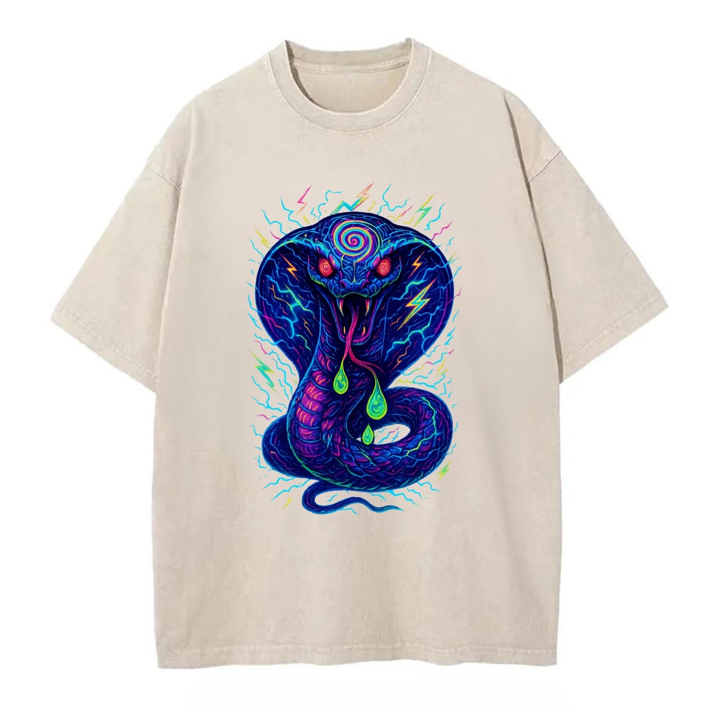 Mesmerizing cobra with hypnotic spiral patterns in the hood, scales that shimmer - Vintage T-shirt - Off White