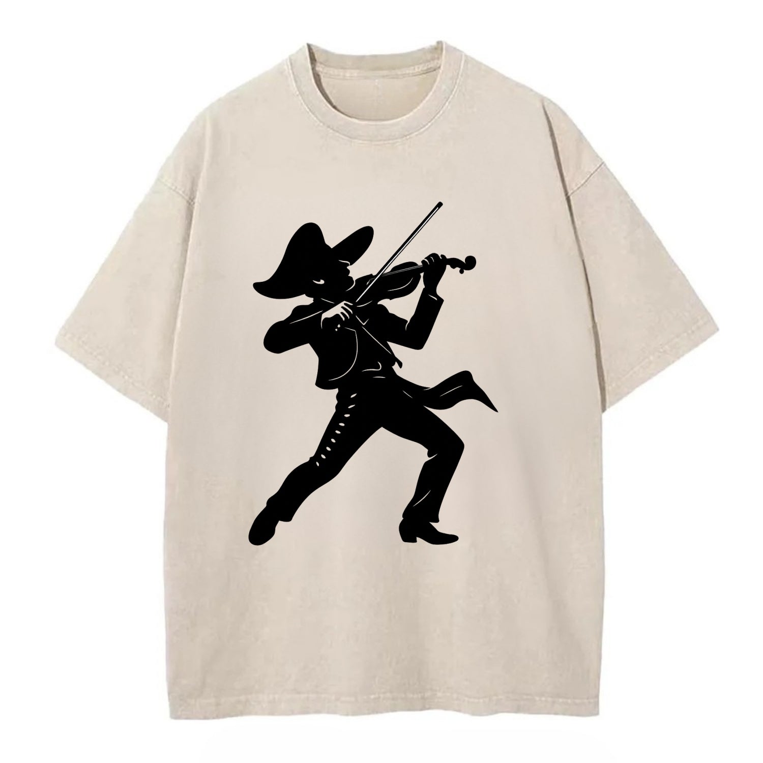 Mariachi violinist passionate performance - Vintage T-shirt - Off White