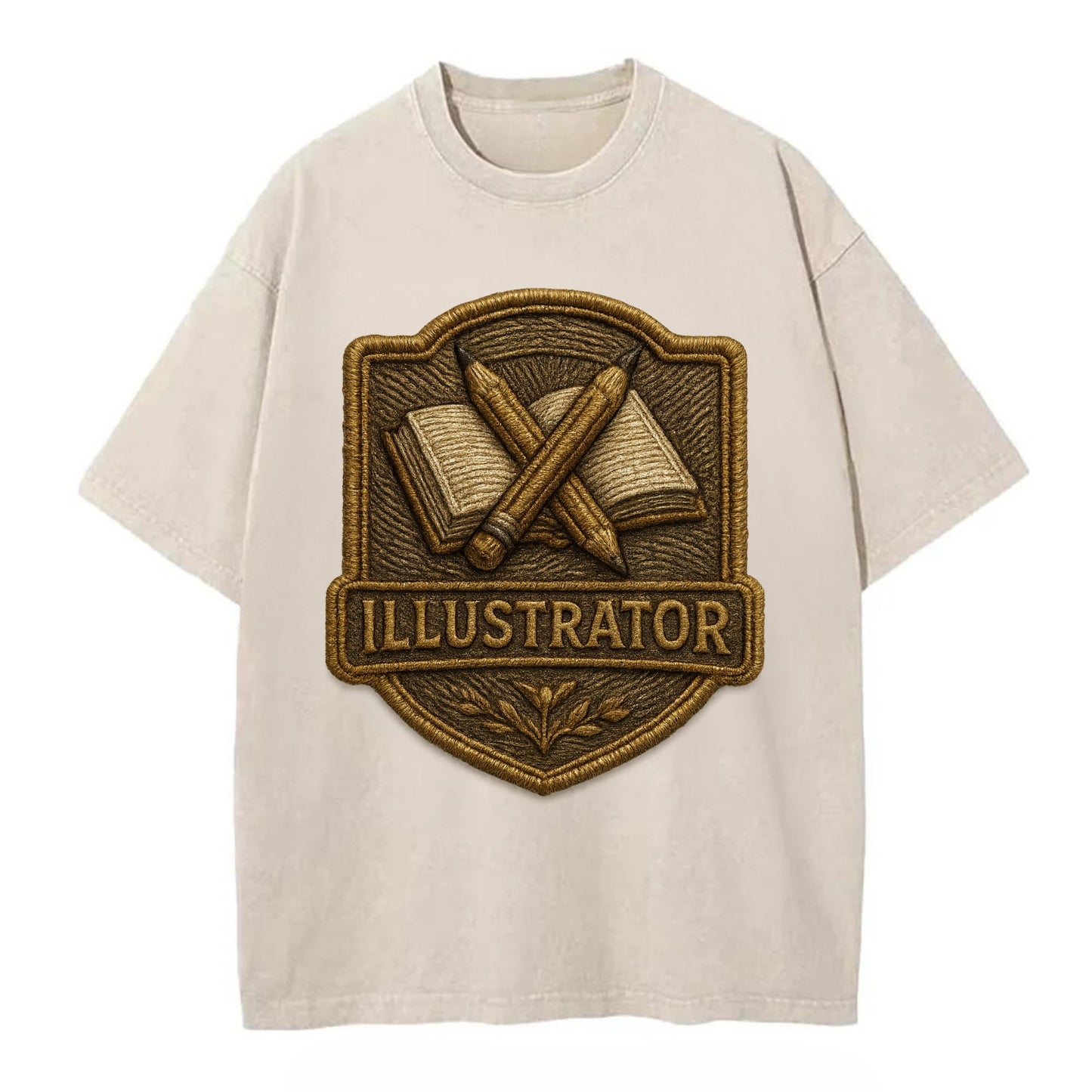 Pencils and sketchbook - illustrator badge - Vintage T-shirt - Off White