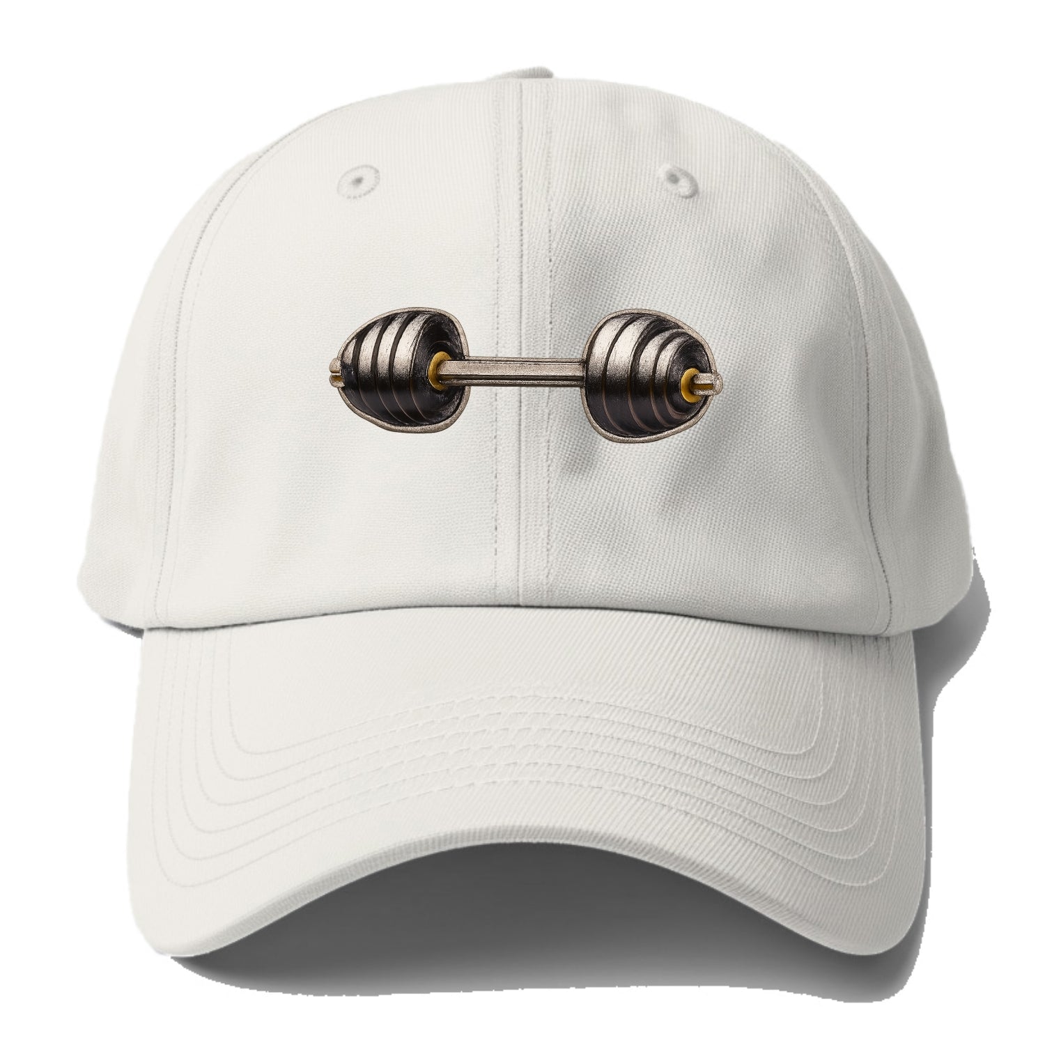 Embroidered patch design - WEIGHTLIFTING BARBELL - heavy barbell with plates in - Baseball Cap - Off White