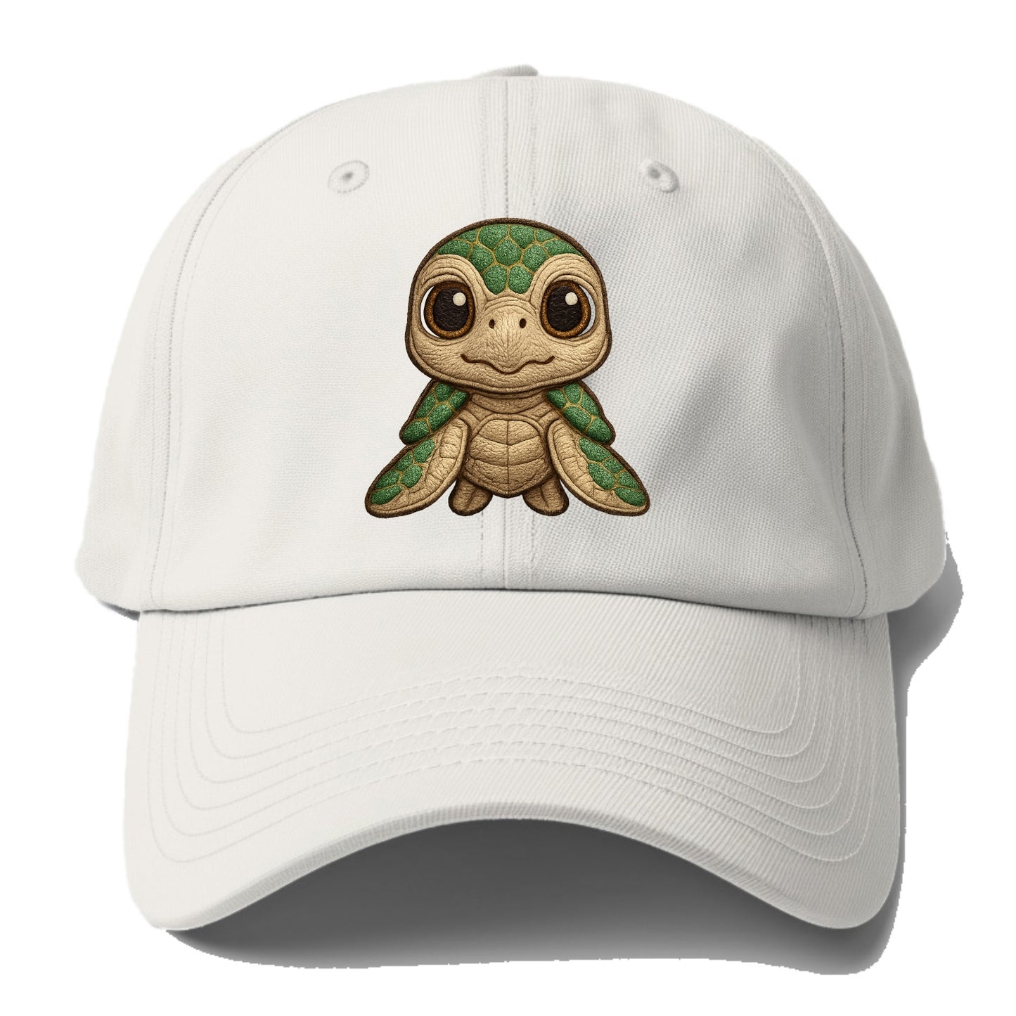 Baby Green Sea Turtle - emerald shell, large innocent brown eyes, tiny - Baseball Cap For Big Heads - Off White