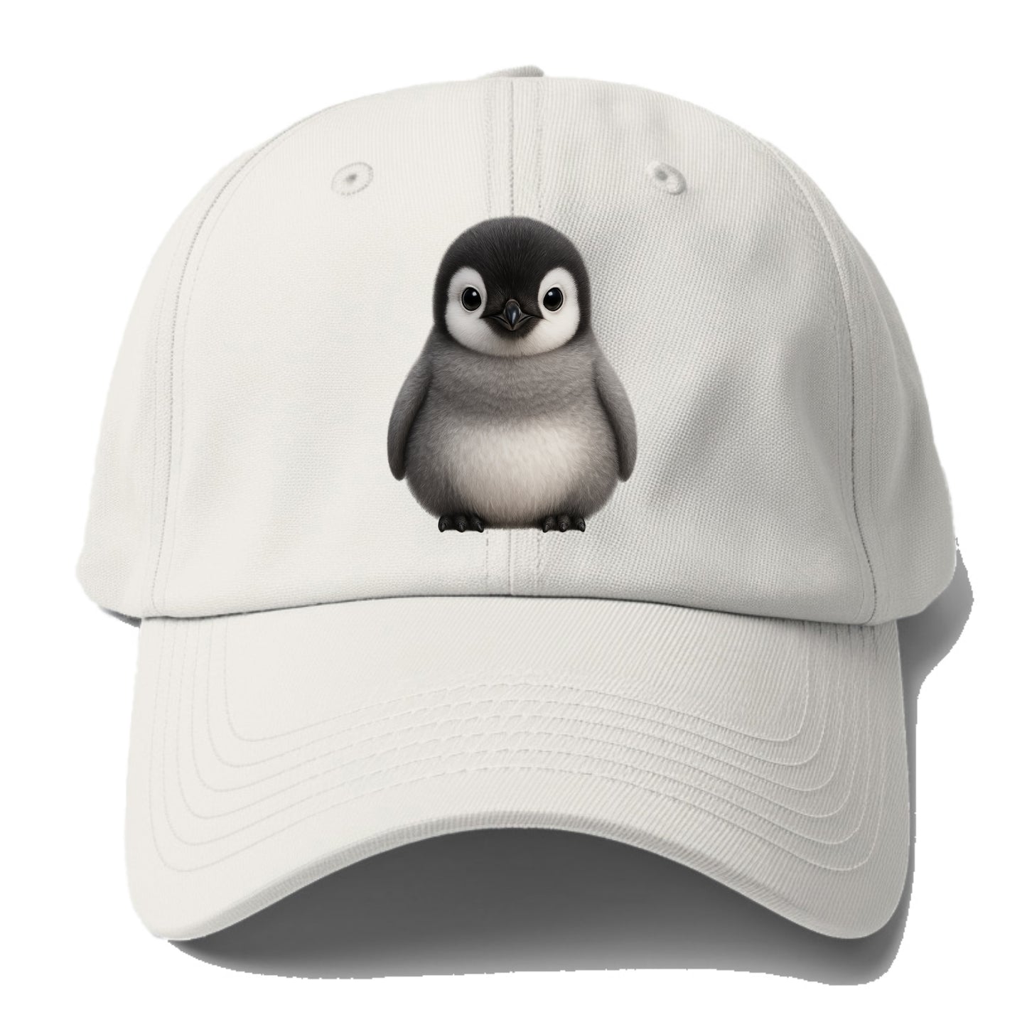 Baby Adelie Penguin - black and white, round body, curious eyes, front-facing, - Baseball Cap - Off White