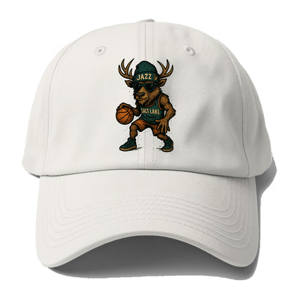 Salt Lake Elk wearing Jazz beanie with saxophone patch and wayfarer sunglasses - Baseball Cap - Off White