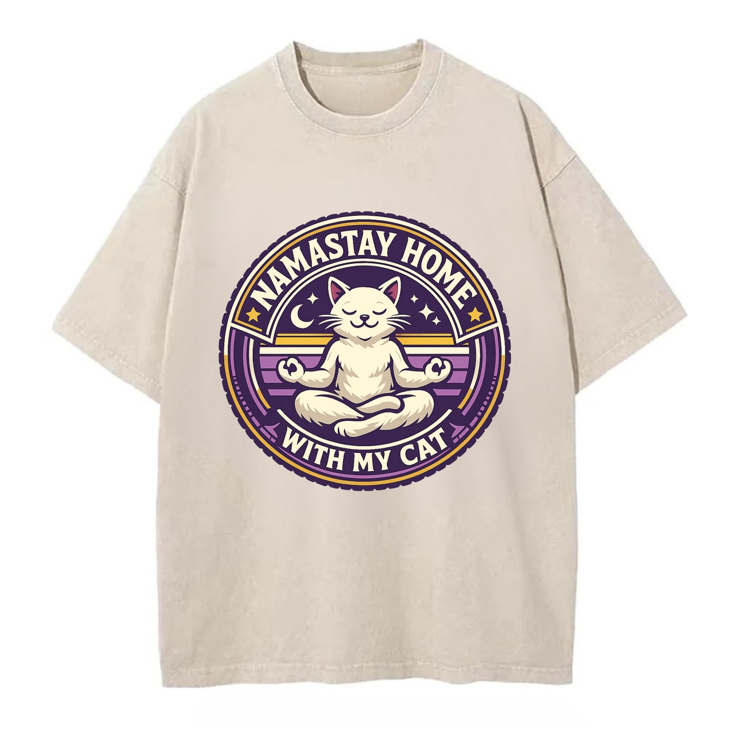 Zen Feline Retreat - Vintage T-shirt - Off White