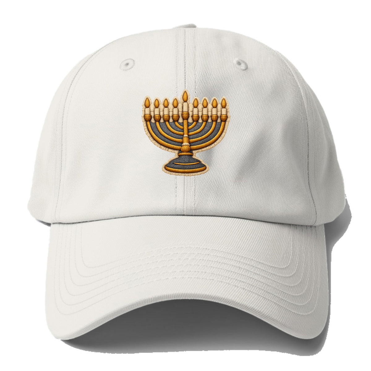 MENORAH LIGHTS - nine branch candelabra in gold and blue , Hanukkah - Baseball Cap For Big Heads - Off White
