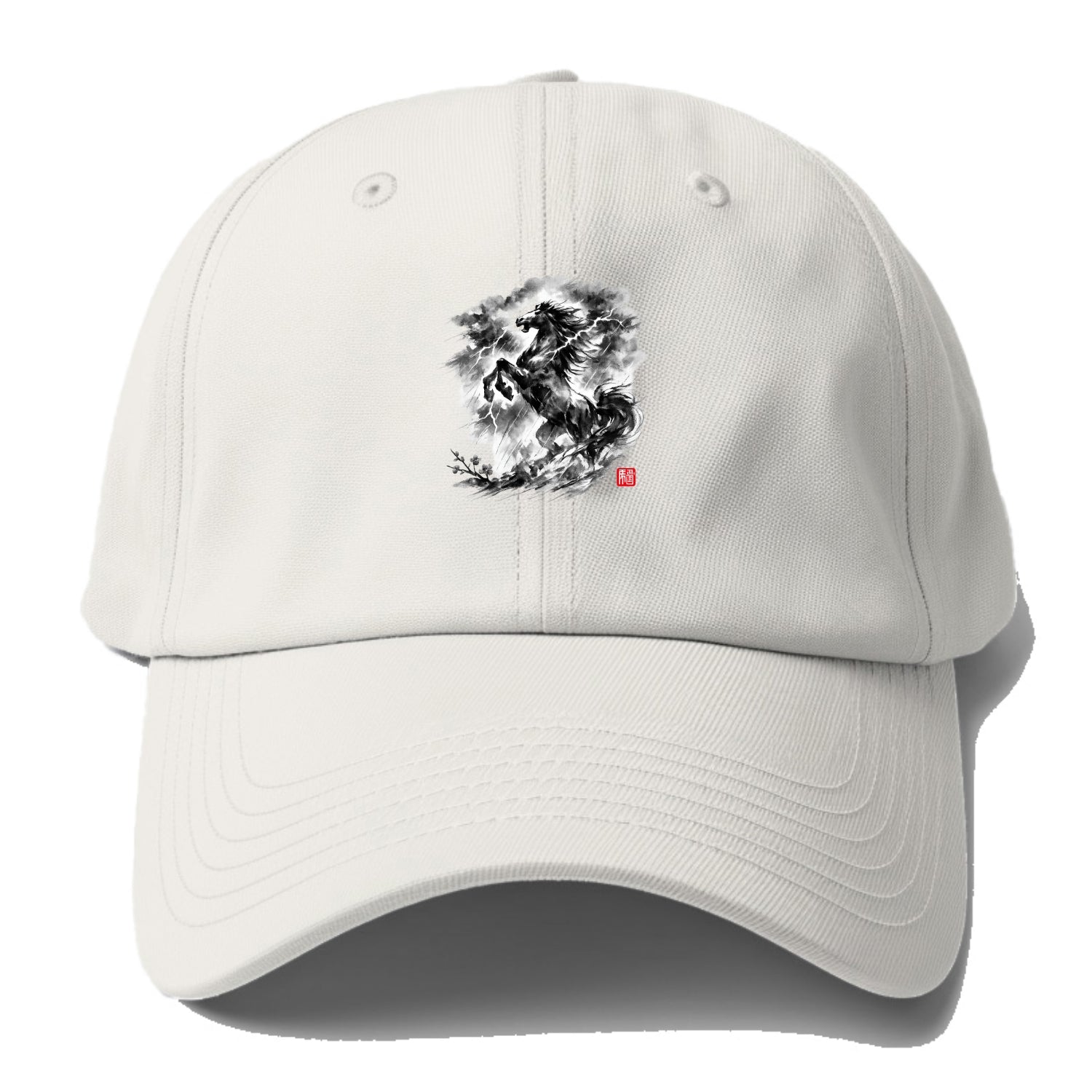 THUNDER HORSE | Storm horse with lightning elements | Dramatic storm clouds - Baseball Cap - Off White