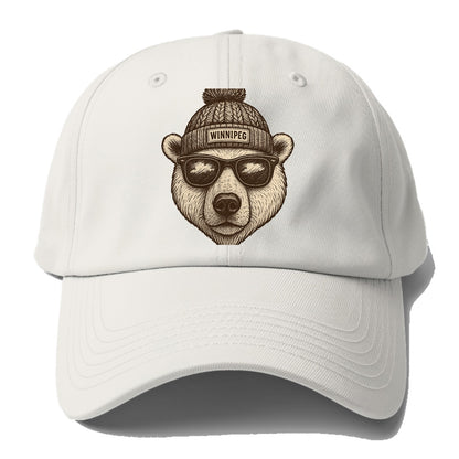 Winnipeg Polar Bear wearing Winnipeg beanie with pom pom and wayfarer sunglasses - Baseball Cap - Off White