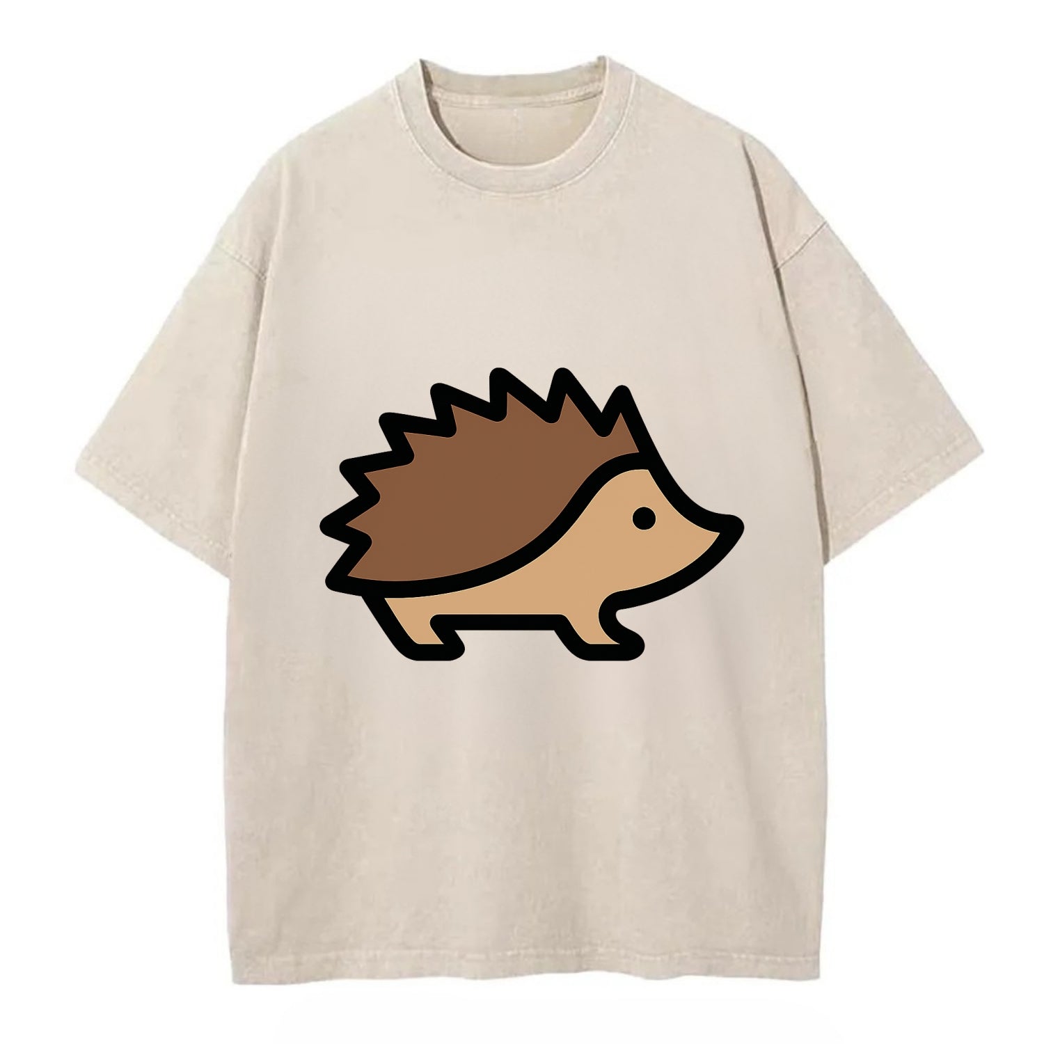 Hedgehog - Brown spiky back flat side profile - Vintage T-shirt - Off White