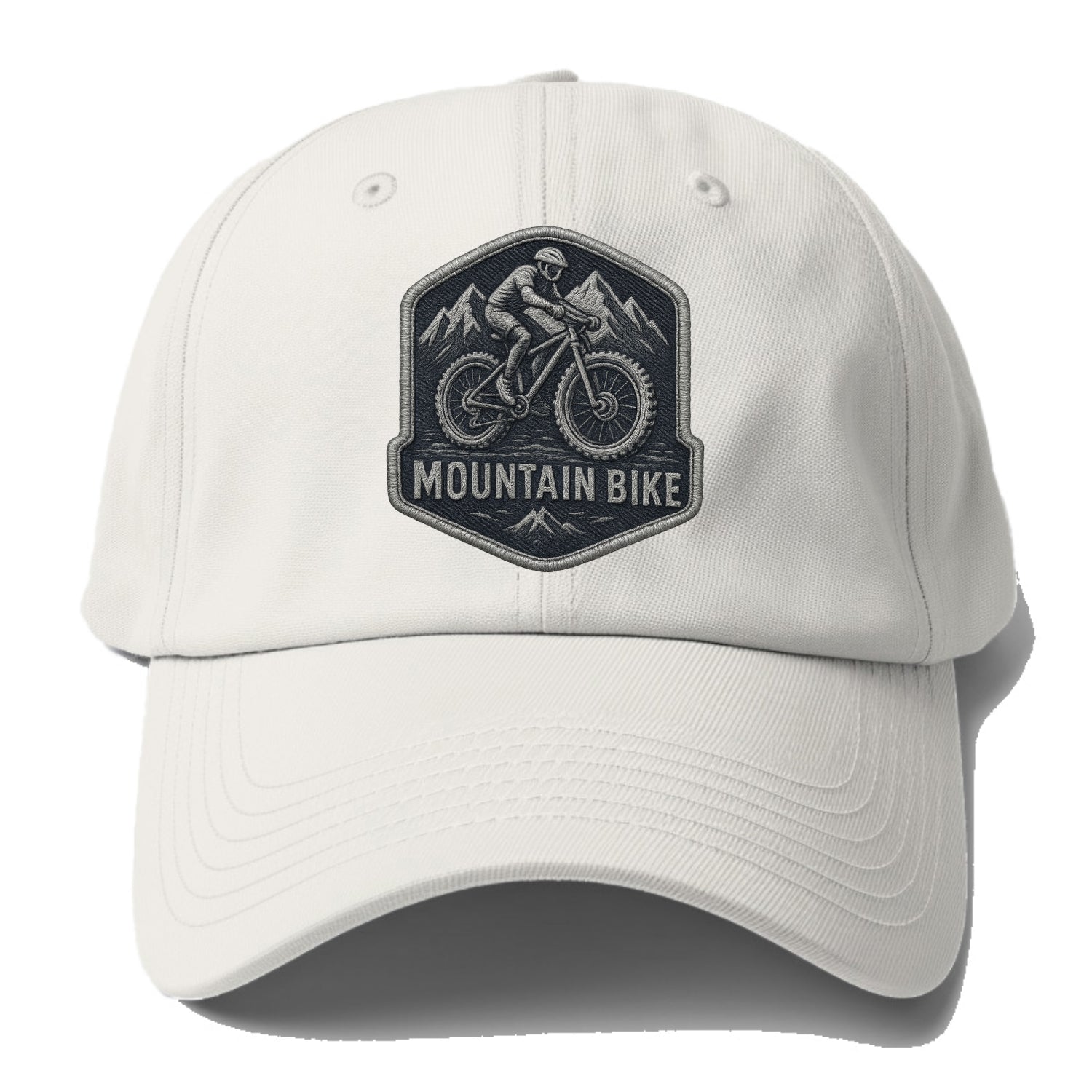 Mountain bike with rugged tires - cyclist badge - Baseball Cap - Off White