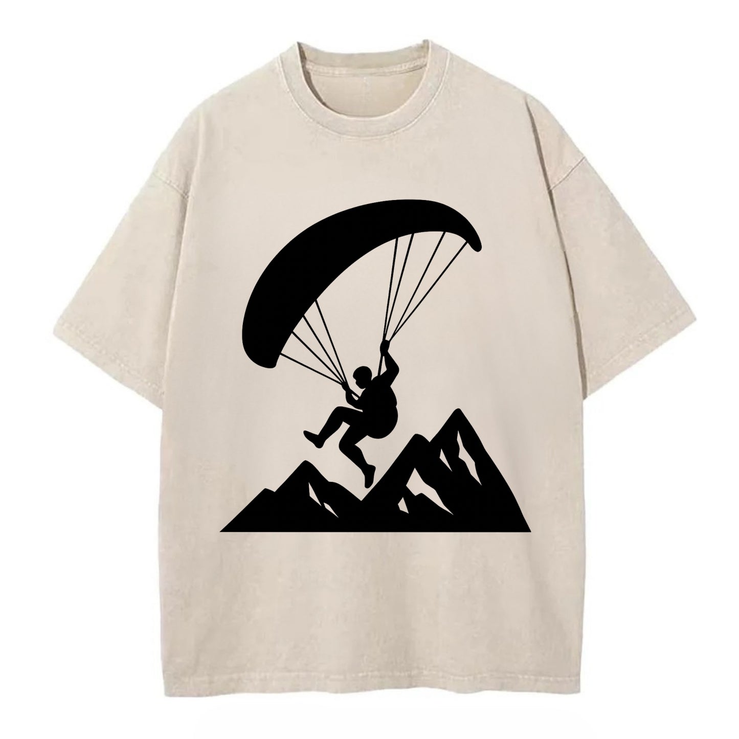 Paraglider soaring over mountain peaks - Vintage T-shirt - Off White