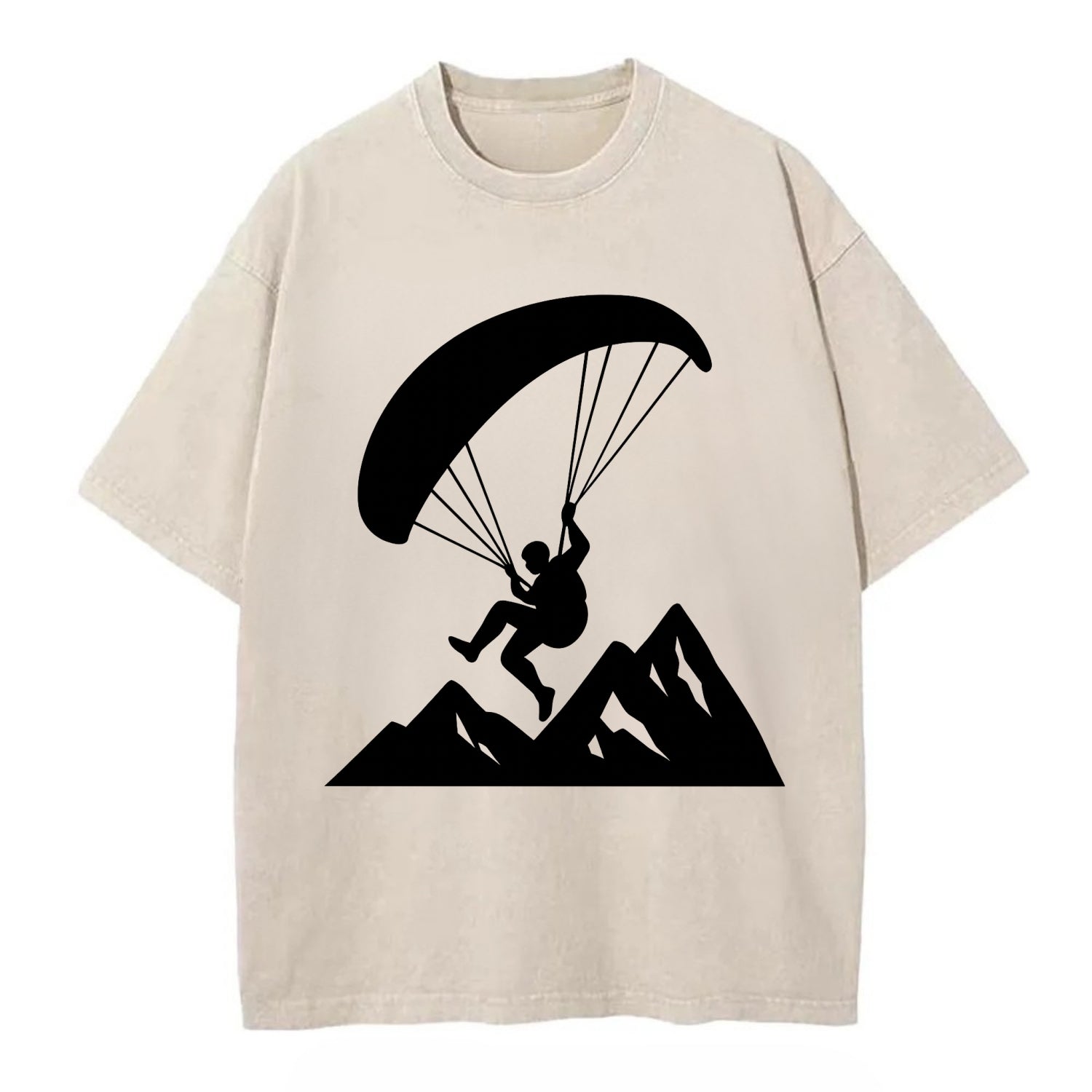 Paraglider soaring over mountain peaks - Vintage T-shirt - Off White