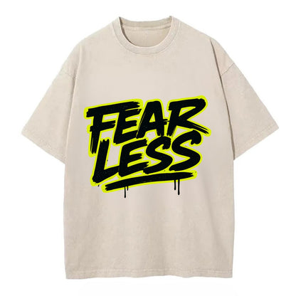 Bold typography design - "FEARLESS" - courage, bravery, facing challenges head on - Vintage T-shirt - Off White
