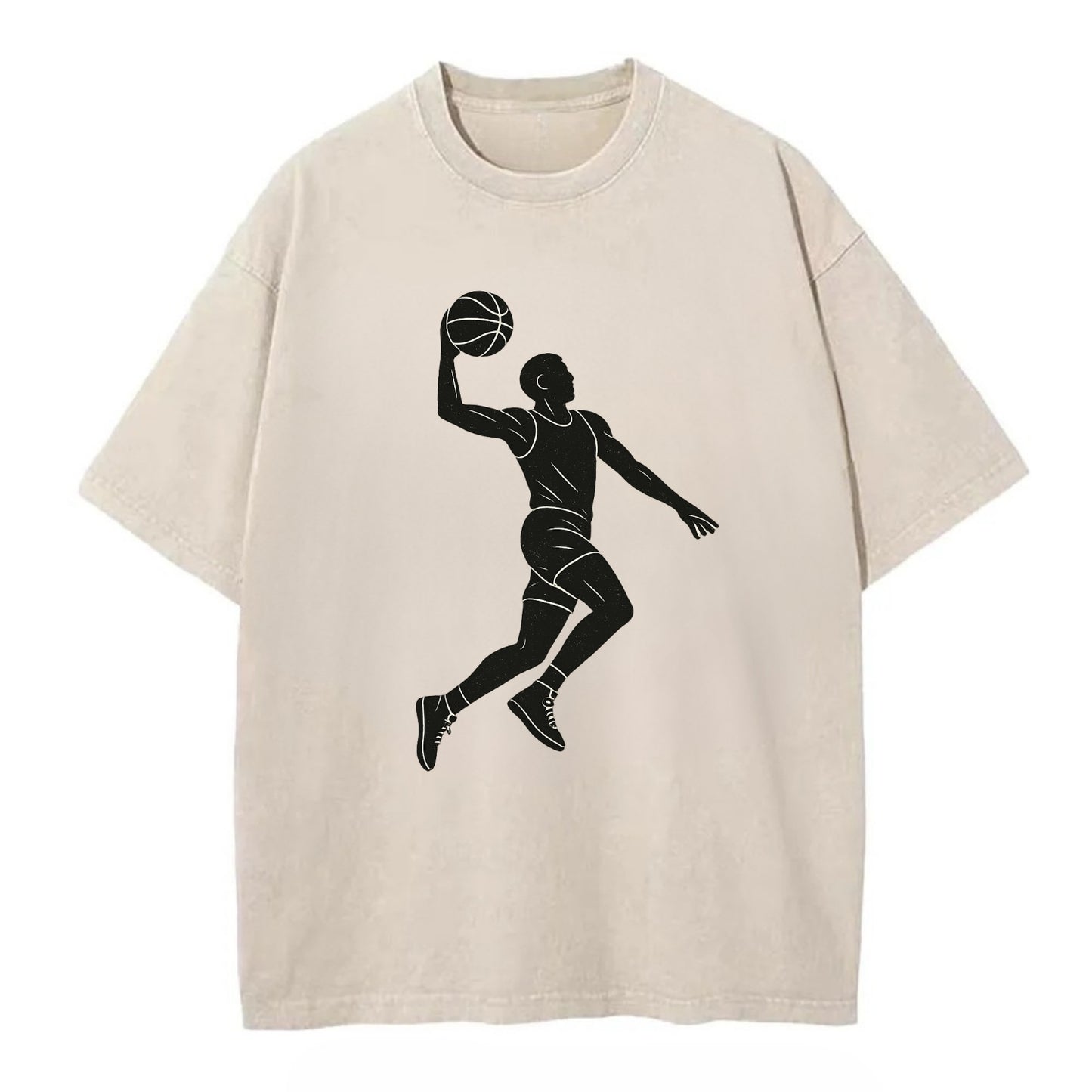 Basketball player dunking silhouette - Vintage T-shirt - Off White