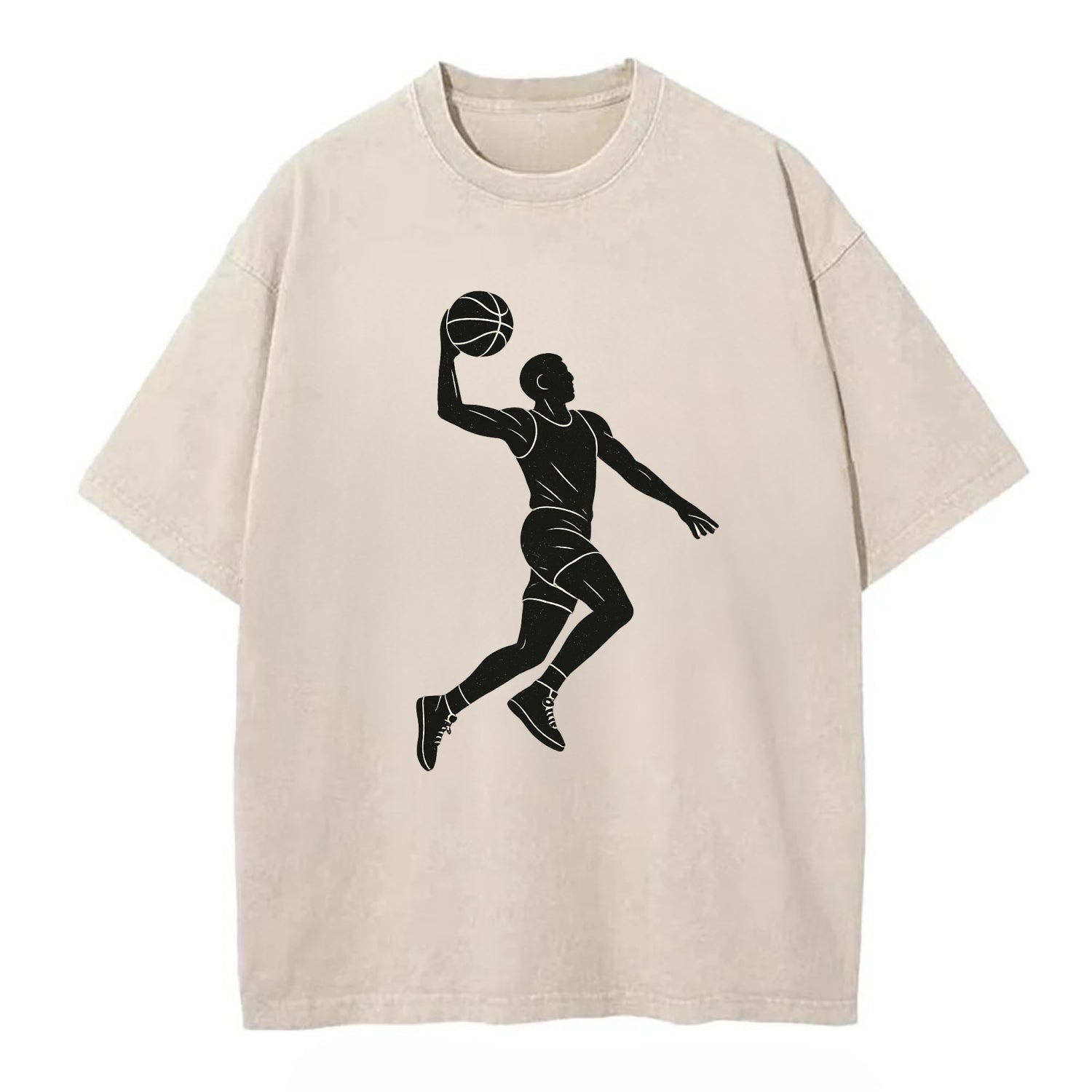 Basketball player dunking silhouette - Vintage T-shirt - Off White